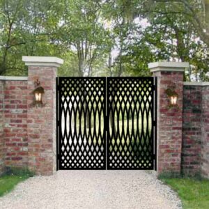 Laser Cut Steel Gate-Vertical Diamond Stretch Pattern | Contemporary Entry Gate | Made in Canada