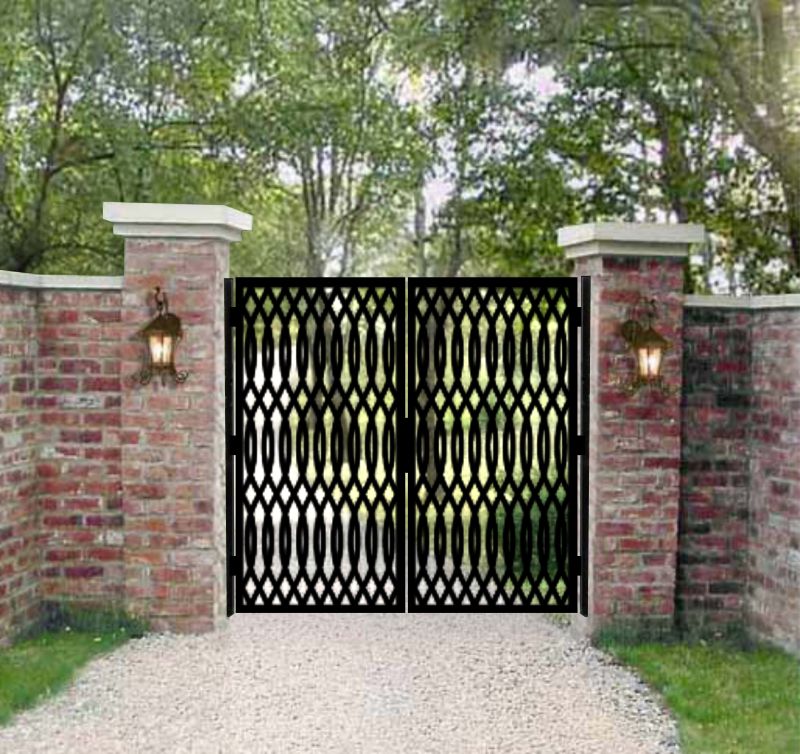 Geometric Laser Cut Metal Gate-Diamond Weave with Oval Flow | Designer Entrance Gate | Made in Canada