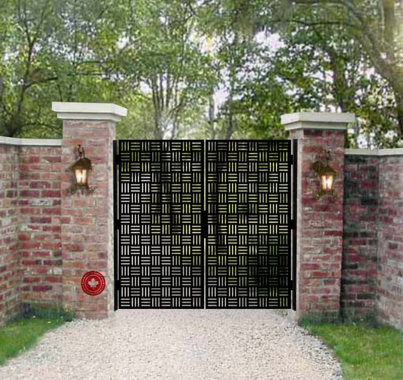 Modern Laser Cut Steel Gate with Geometric Pattern-Decorative Privacy Driveway Gate