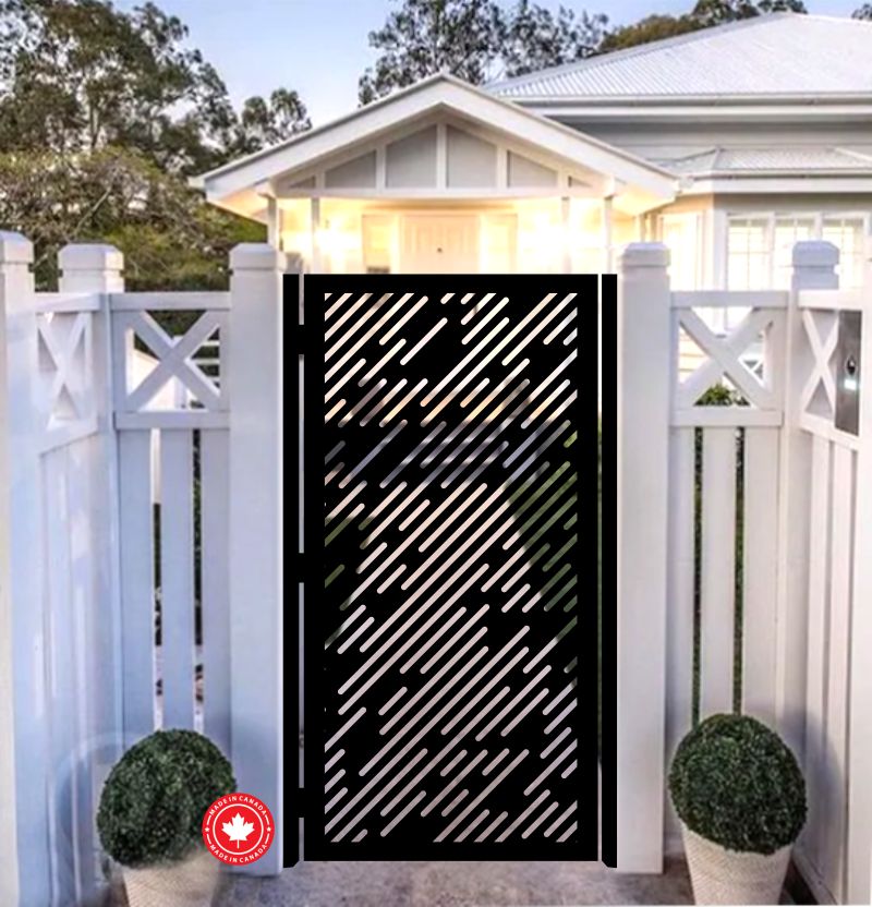 Modern Sleek Line Laser-Cut Steel Gate-Custom Driveway & Entry Gate | Made in Canada - Image 8