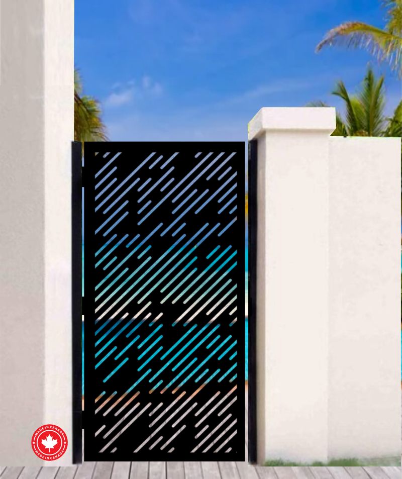 Modern Sleek Line Laser-Cut Steel Gate-Custom Driveway & Entry Gate | Made in Canada - Image 5