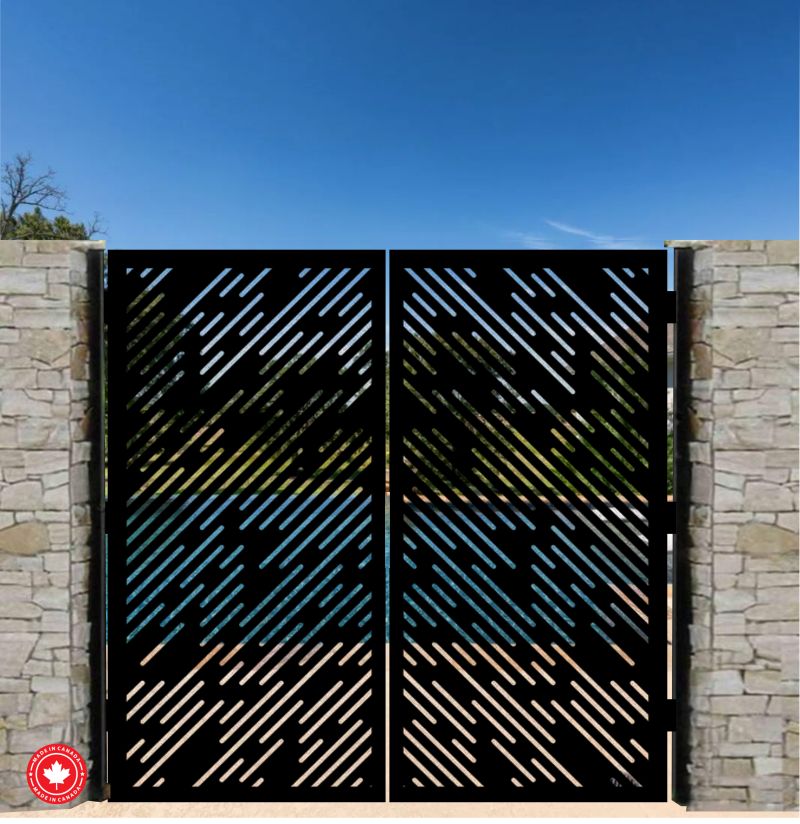 Modern Sleek Line Laser-Cut Steel Gate-Custom Driveway & Entry Gate | Made in Canada - Image 6