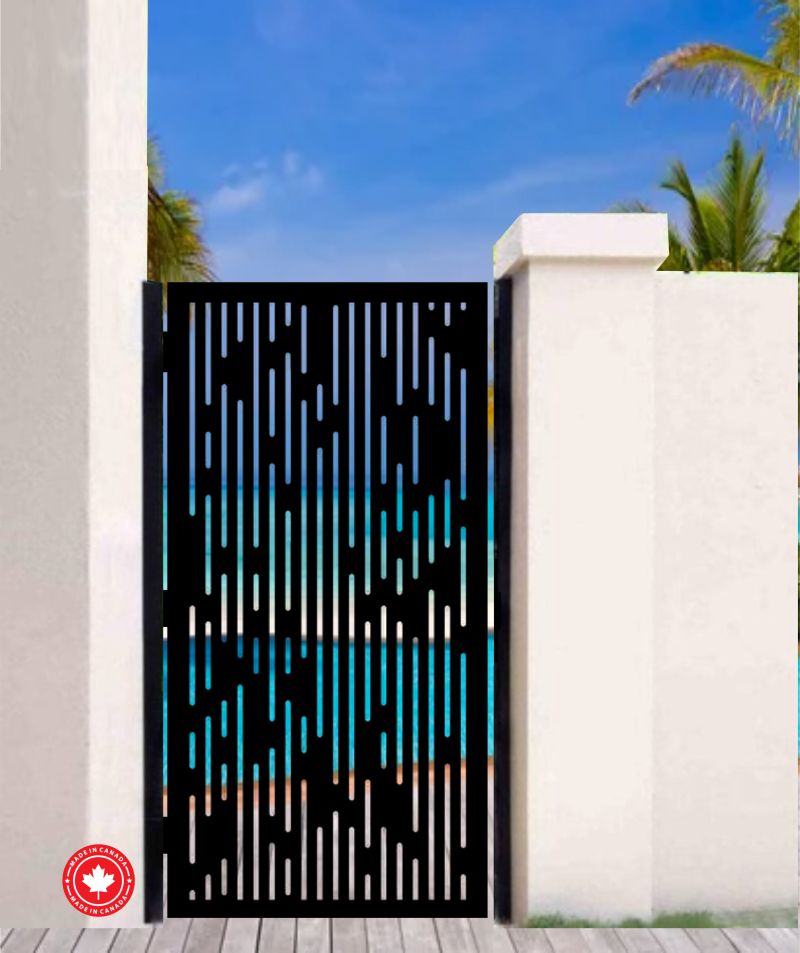 Modern Sleek Line Laser-Cut Steel Gate-Custom Driveway & Entry Gate | Made in Canada - Image 9