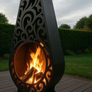 Designer Metal Firepit: Laser-Cut Teardrop Outdoor Fireplace