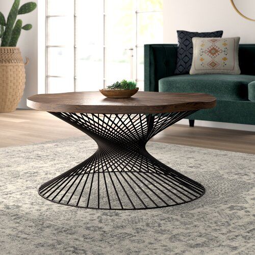 Spiral Form Metal Coffee Table: Modern Twisted Base with Solid Wood Top