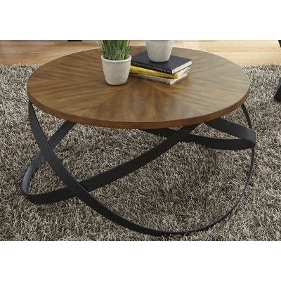 Orbit Metal Coffee Table: Modern Interlocking Base with Wooden Top