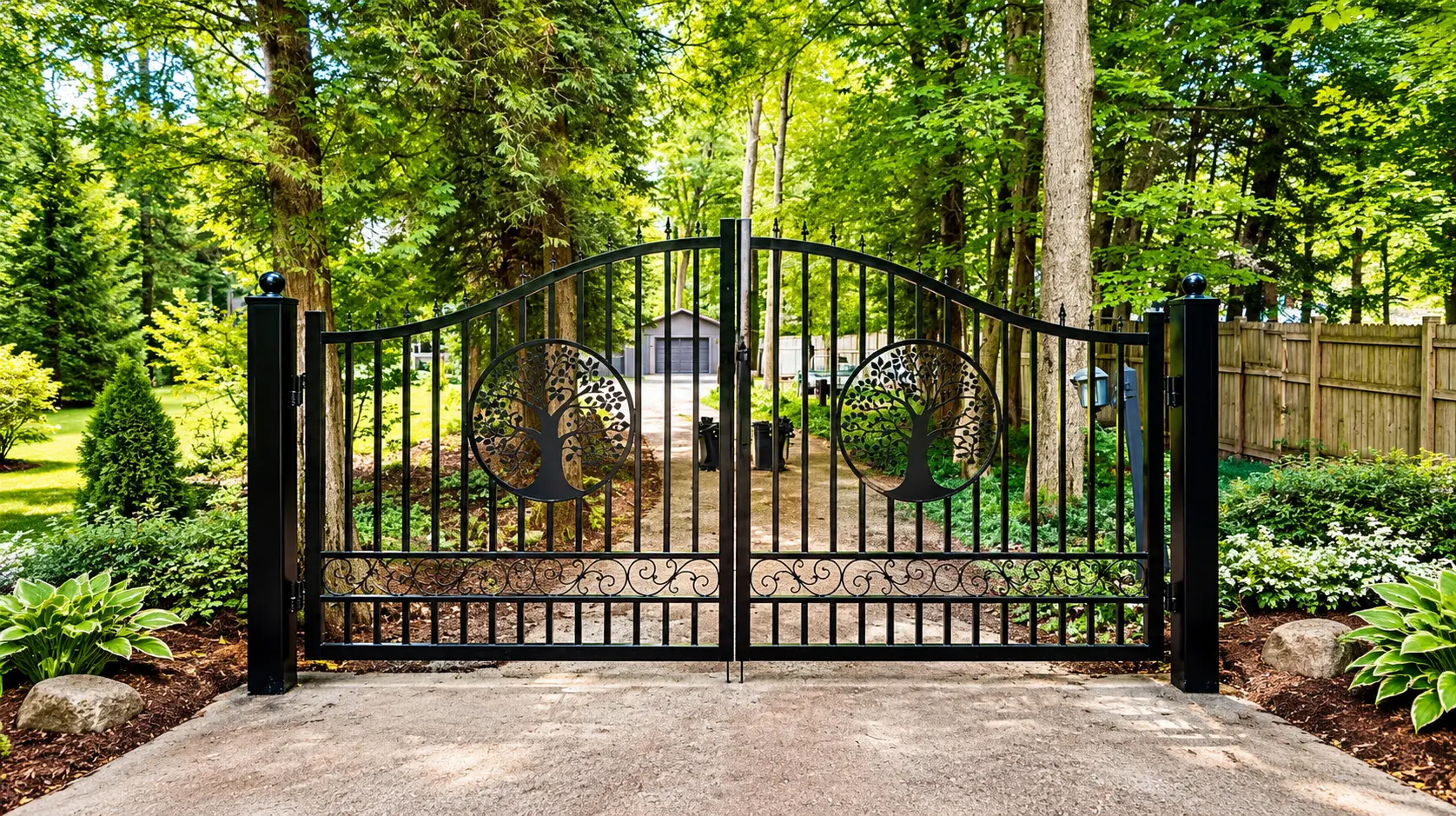 Ornate Gate Through Woodland Drive